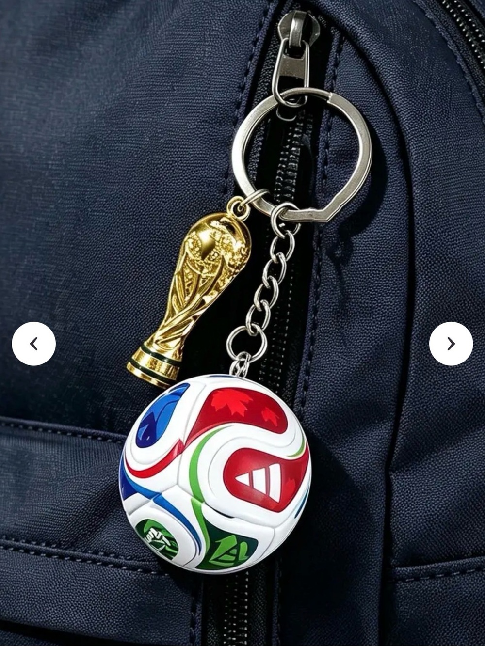 Gold Trophy & Soccer Ball Keychain - White, Red, Blue, Green FIFA